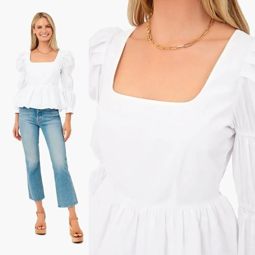 HYACINTH HOUSE White Clemons Long Sleeve Puff Blouse $128 S